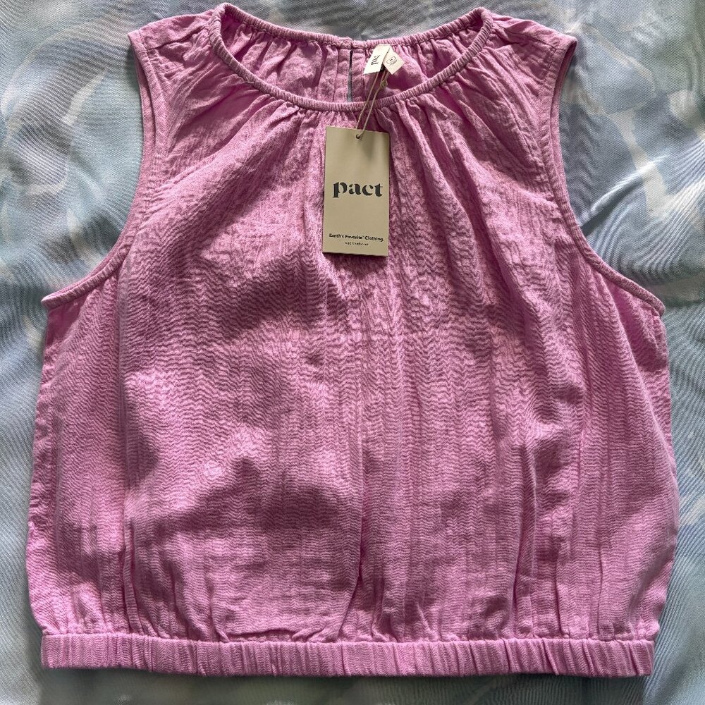 PACT Women's Lilac Pink Coastal Double Gauze Bubble Hem Top M